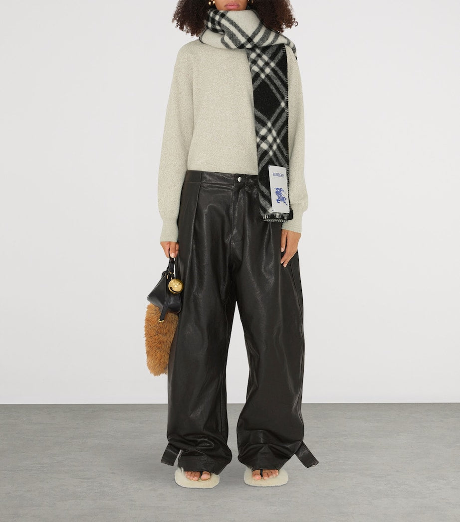 Black Wool Check Scarf