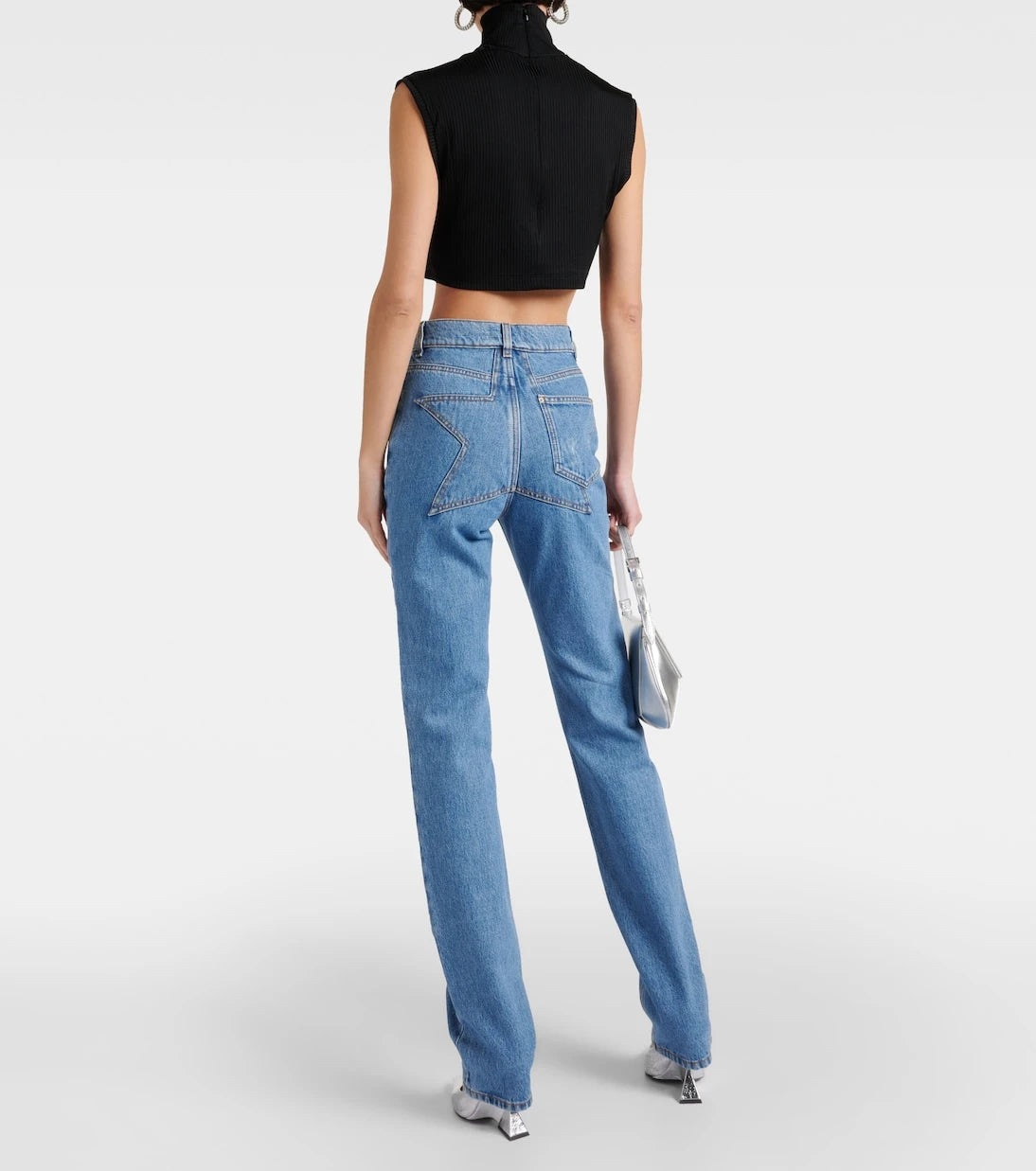 Area - Crystal-embellished high-rise straight jeans