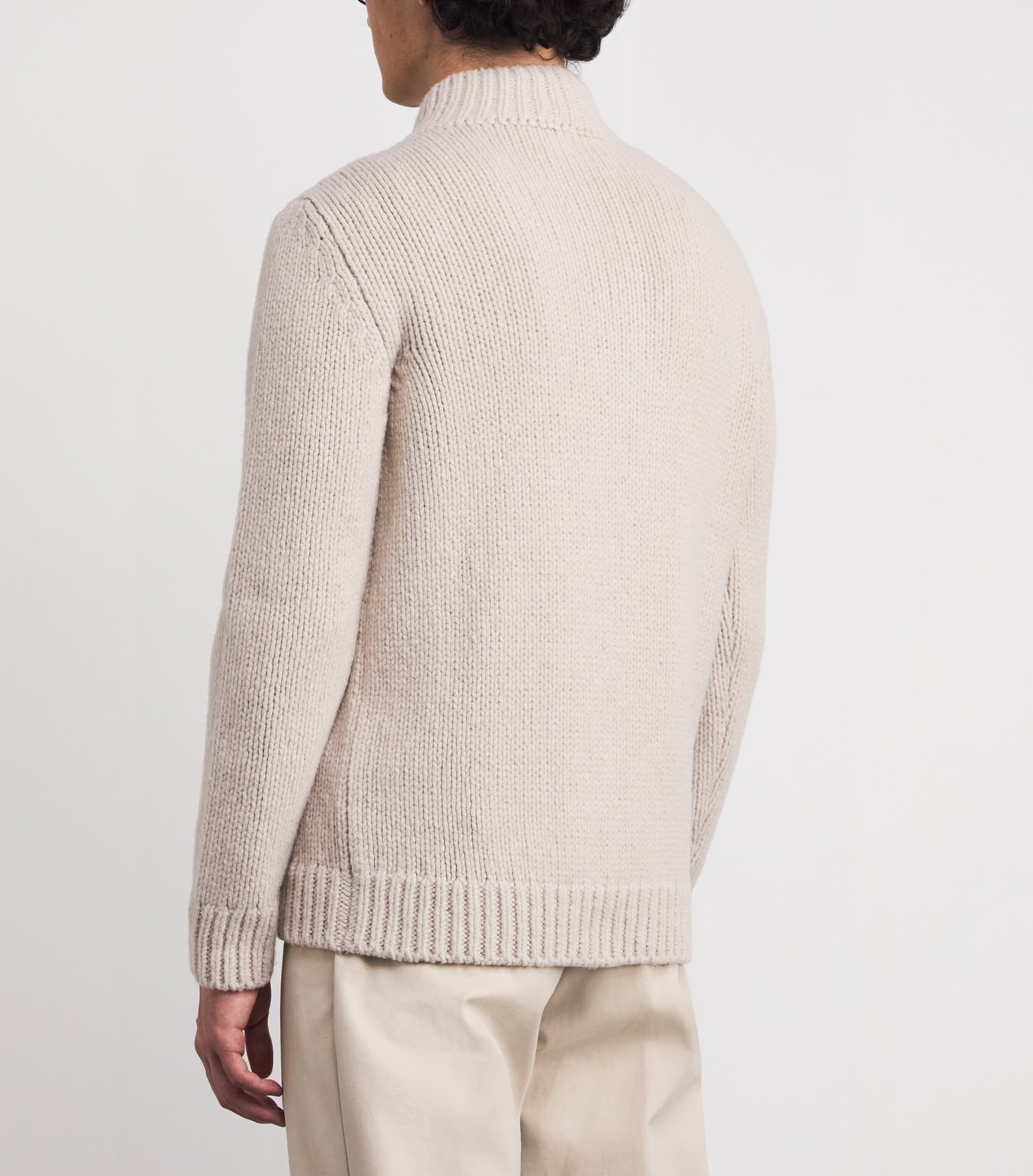 Beige Wool Quarter-Zip Sweater