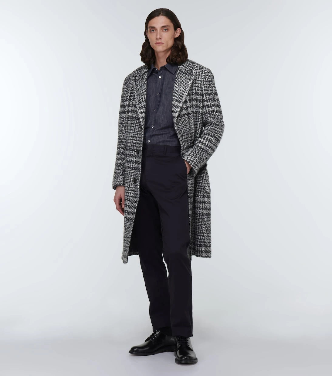 Kiton - معطف طويل من مزيج صوف الكاروهات