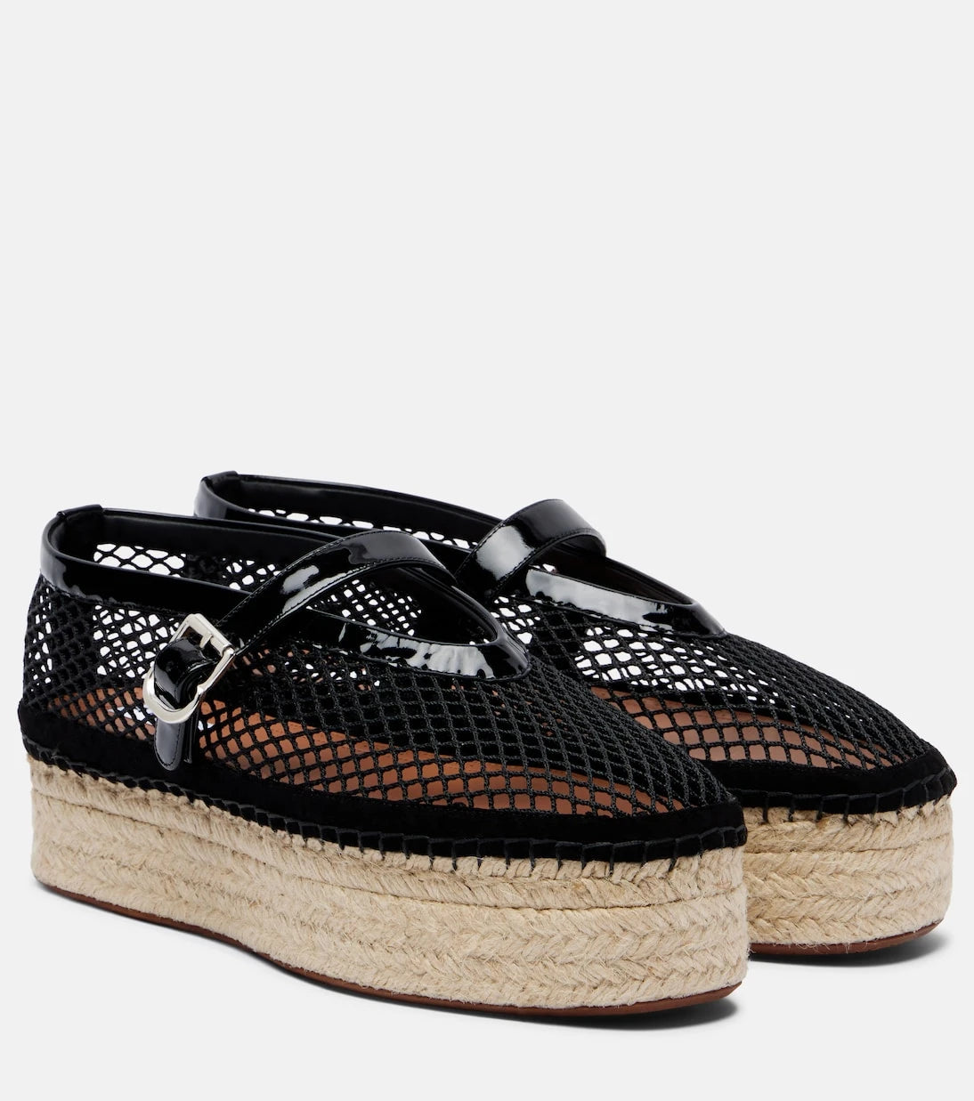 Alaïa - Leather-trimmed fishnet espadrilles