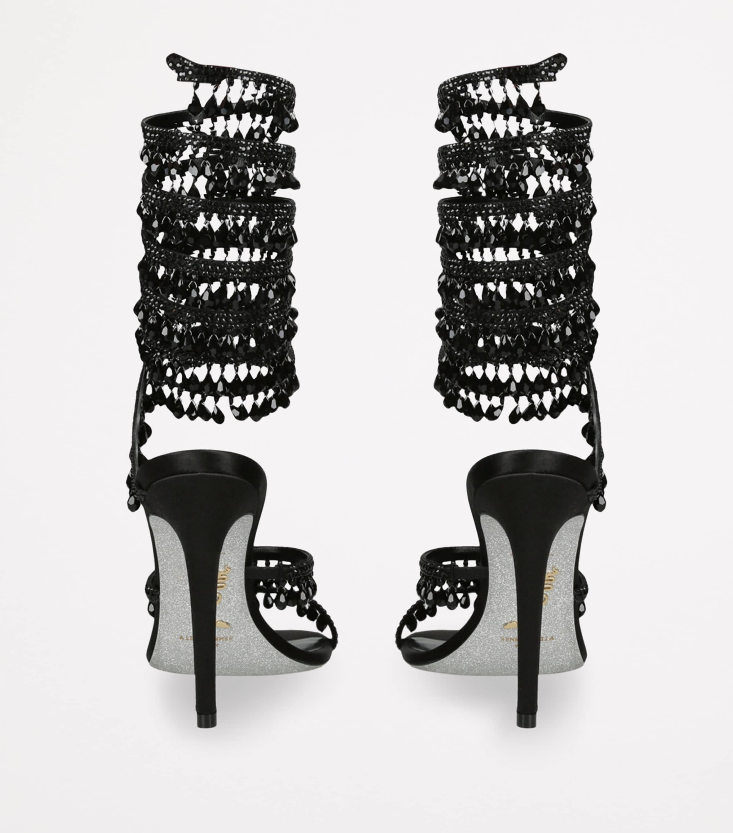 René Caovilla Black Chandelier Heeled Sandals 105