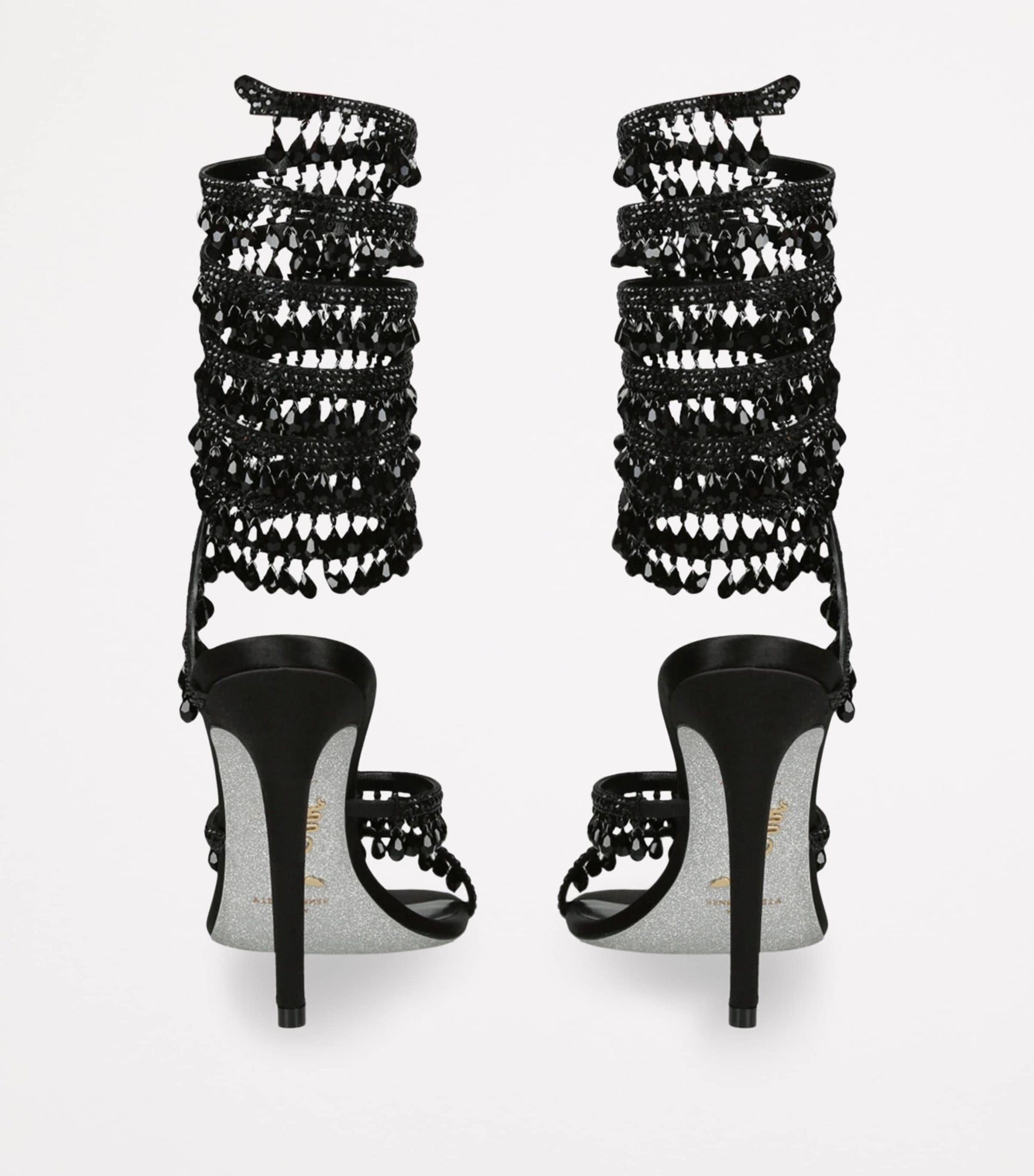 René Caovilla Black Chandelier Heeled Sandals 105