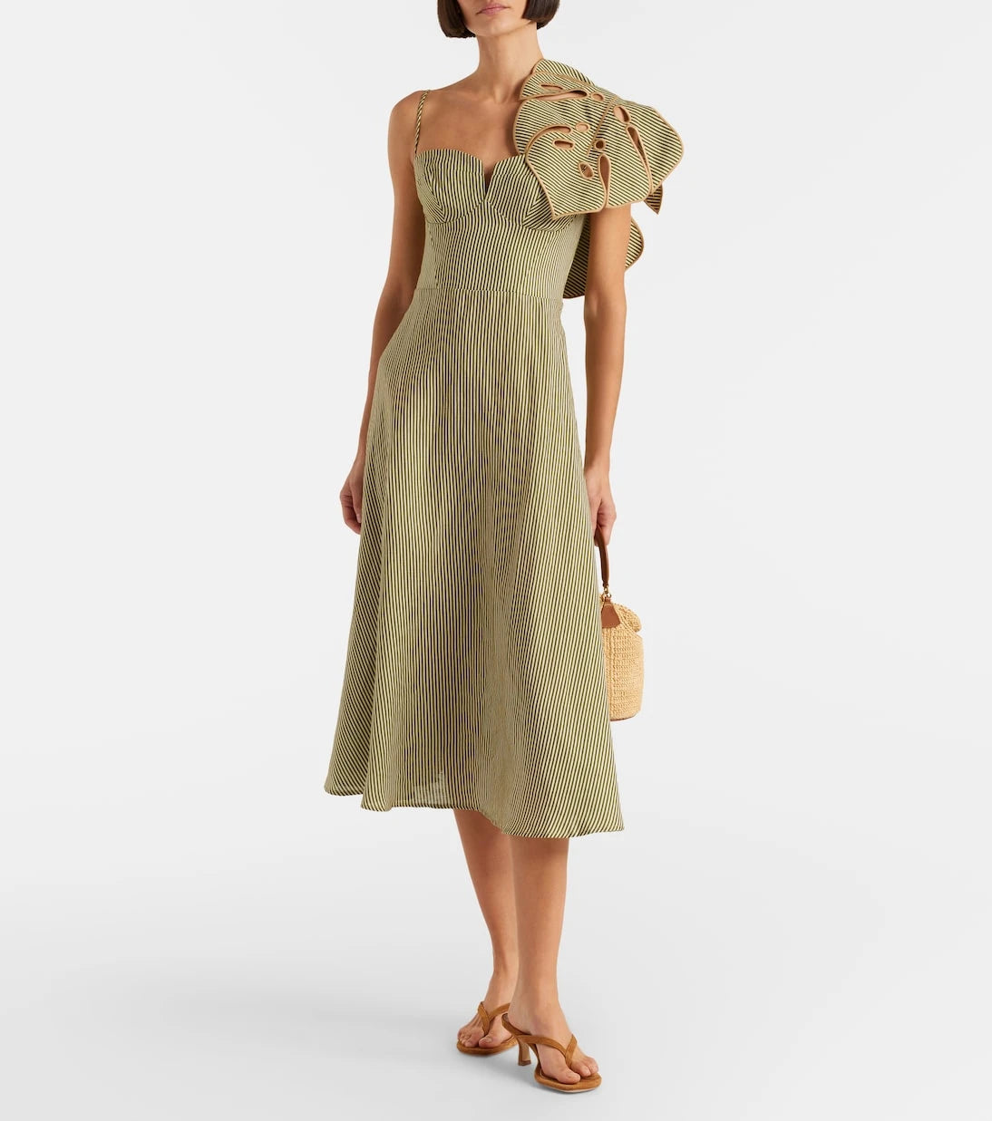 Farm Rio - Striped Monstera linen midi dress