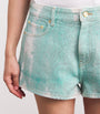 Green Embellished Washed Denim Shorts