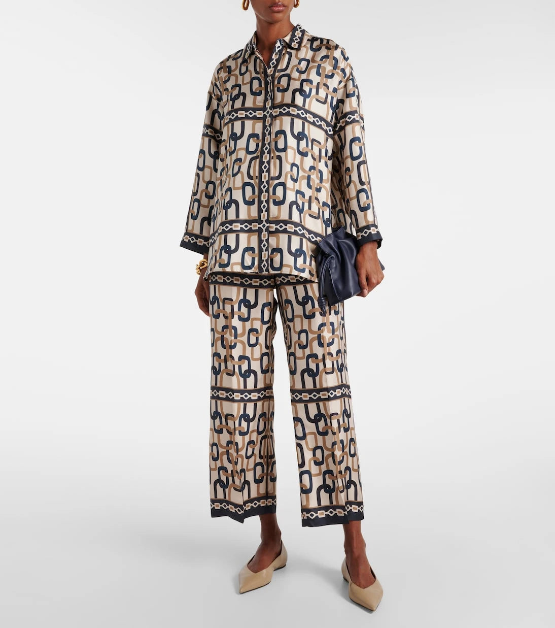 بنطال "S Max Mara" "بريانا" واسع الساقين من التويل الحريري المطبوع