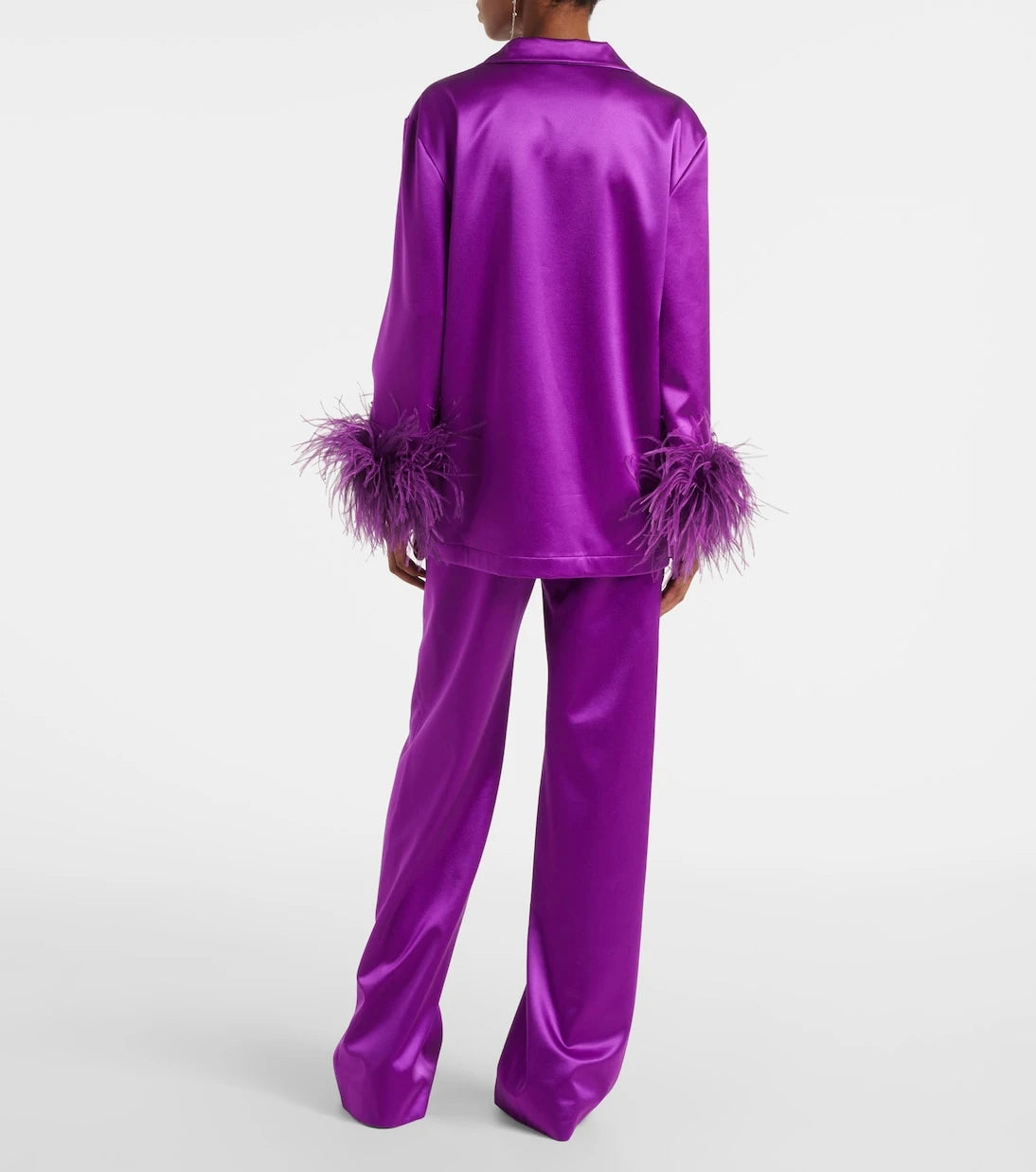 Valentino - Feather-trimmed silk satin shirt