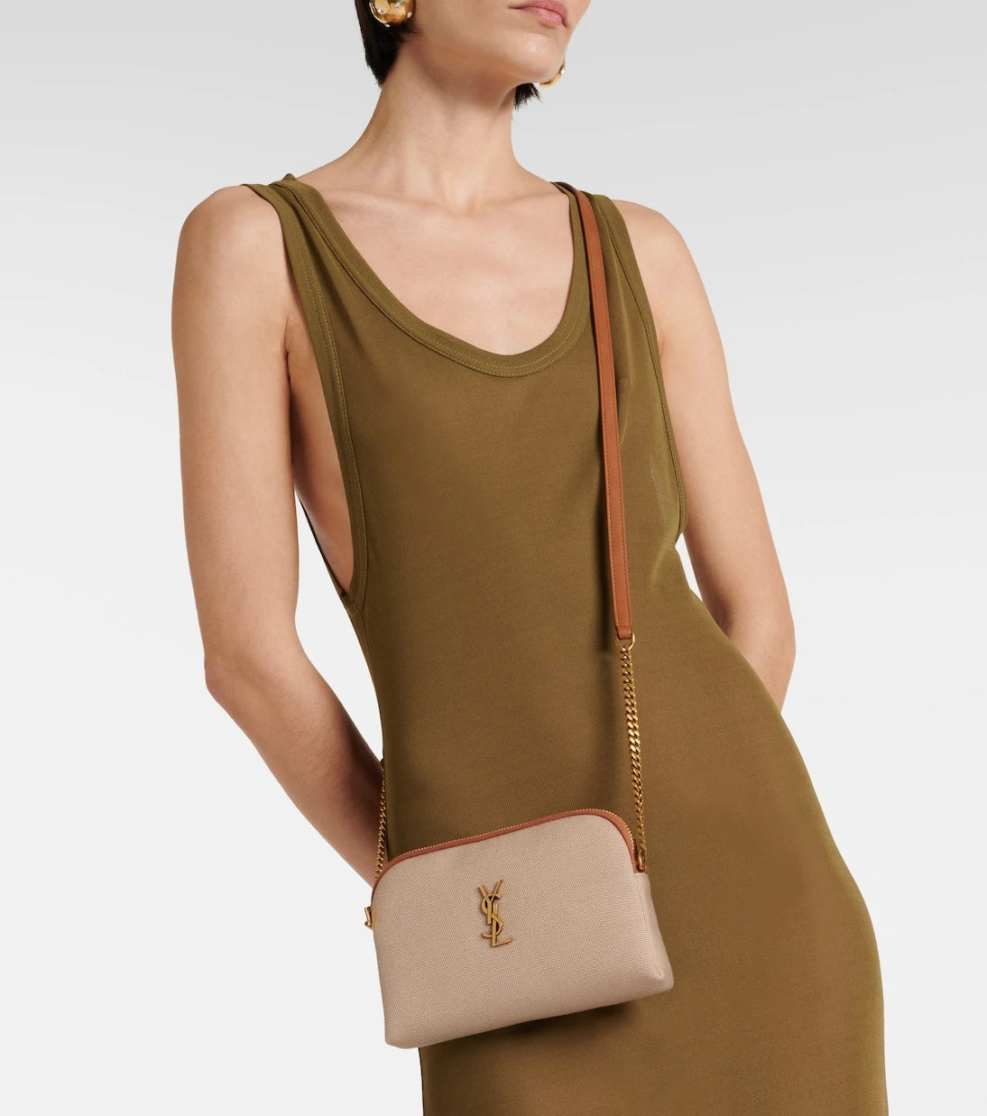 Saint Laurent - Gaby leather-trimmed canvas crossbody bag