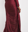 Marmar Halim Burgundy Ruched V-Neck Gown