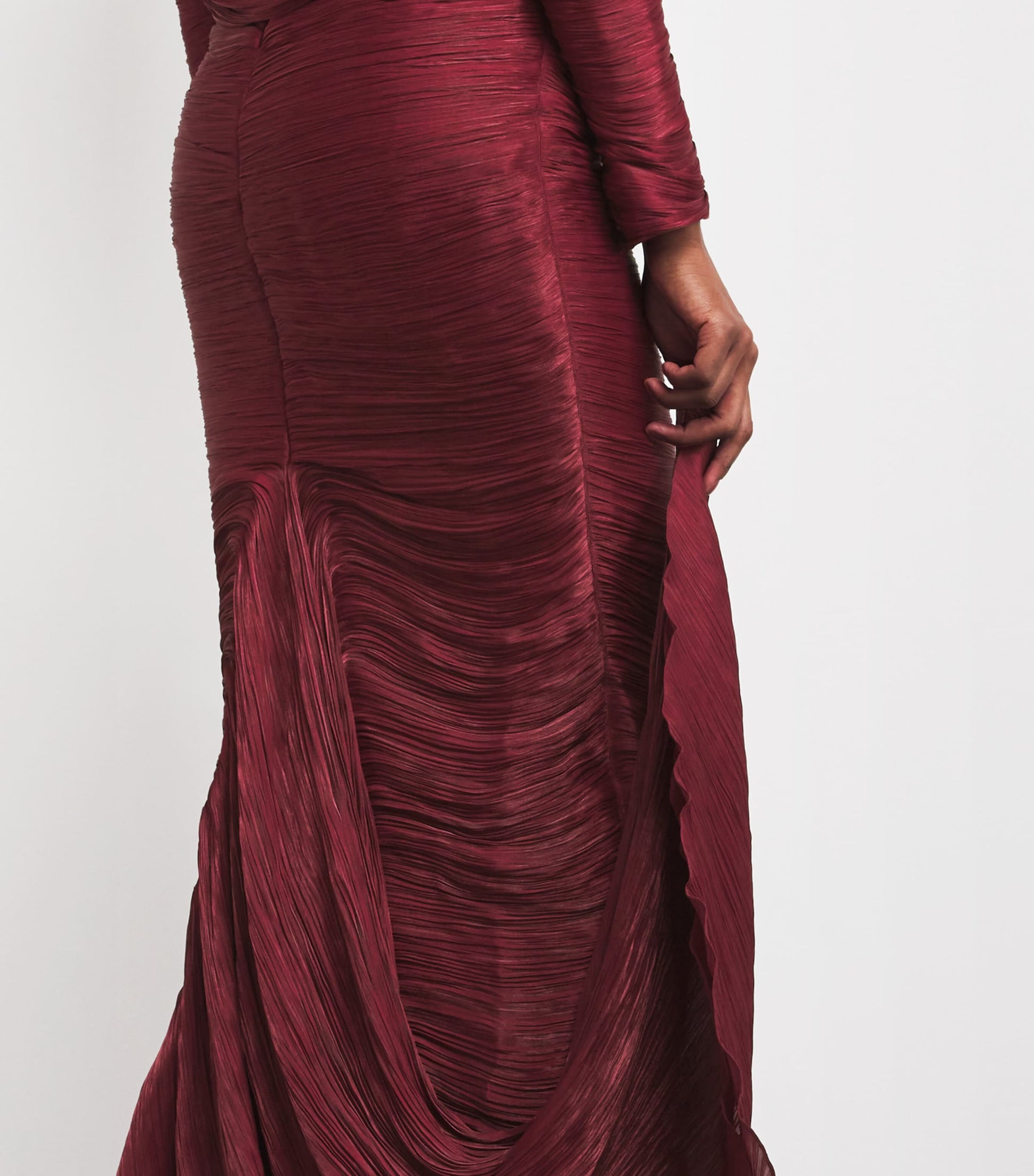 Marmar Halim Burgundy Ruched V-Neck Gown
