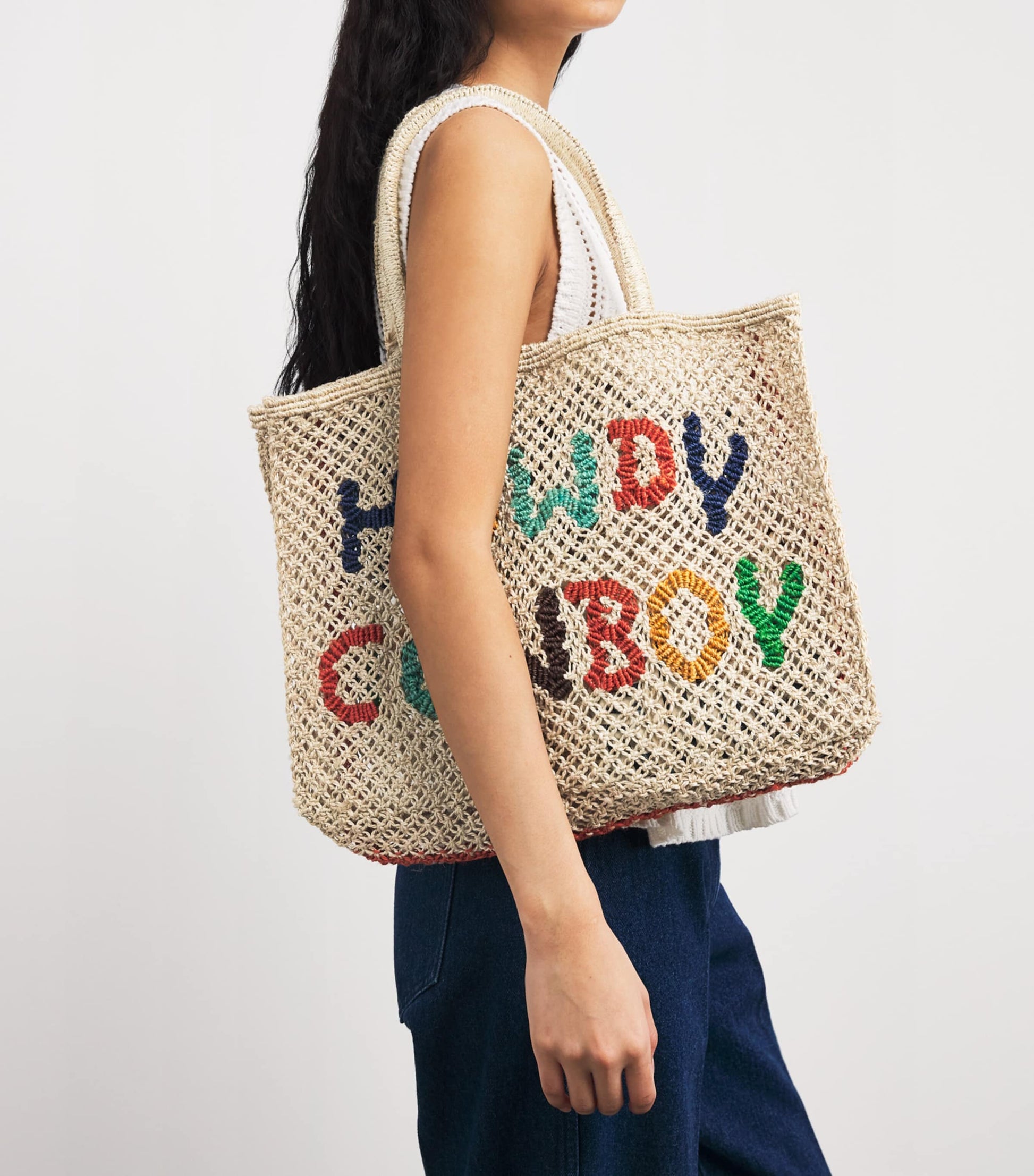 Multi Small Jute Howdy Cowboy Tote Bag