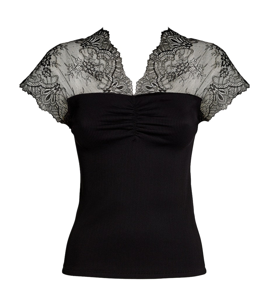 Lace-Trim T-Shirt BLACK