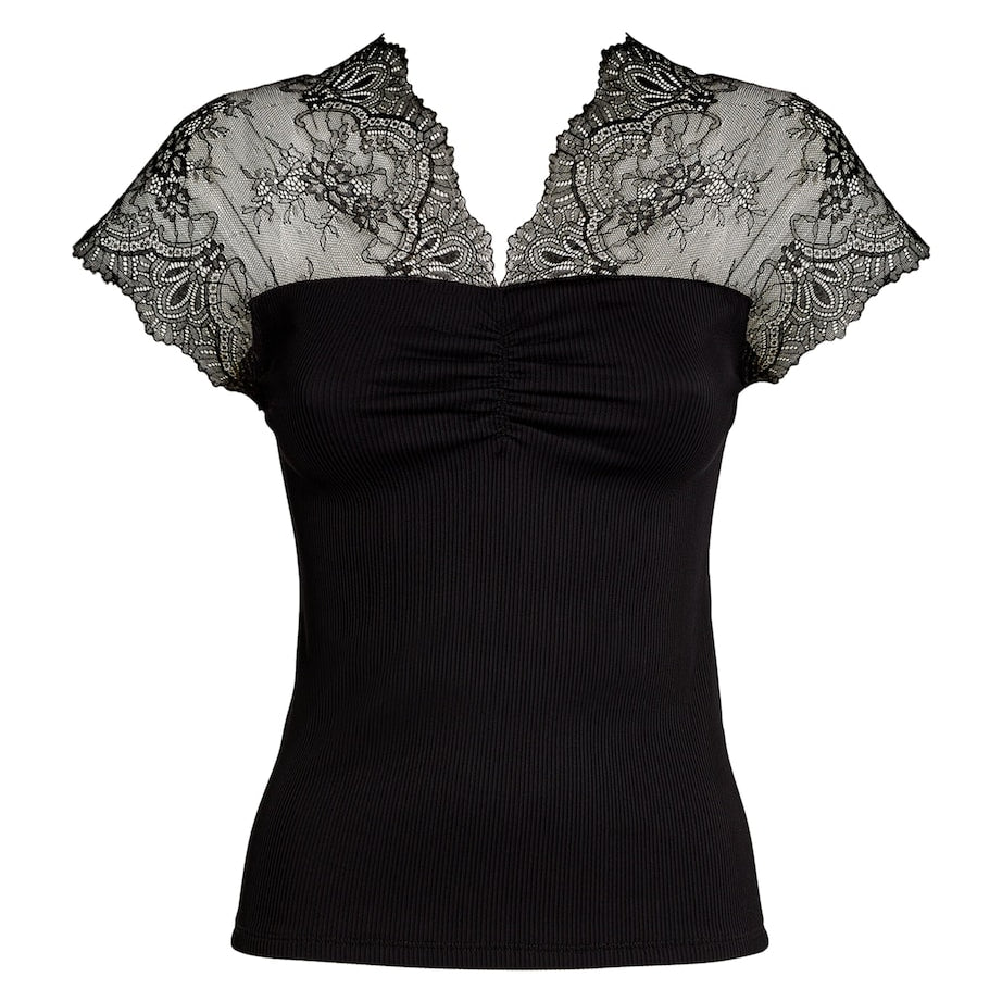 Lace-Trim T-Shirt BLACK