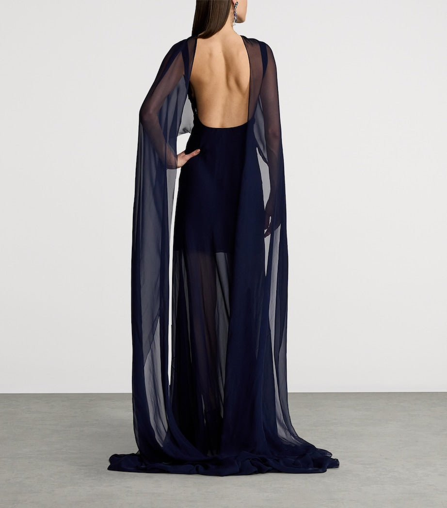 Ralph Lauren Collection Navy Silk Georgette Dylon Dress
