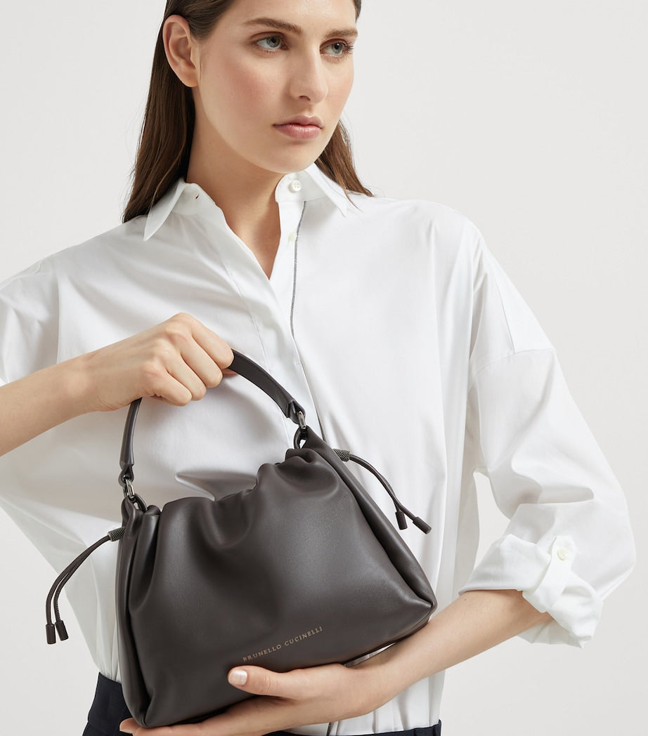 Brunello Cucinelli Brown Small Leather Mellow Bucket Bag