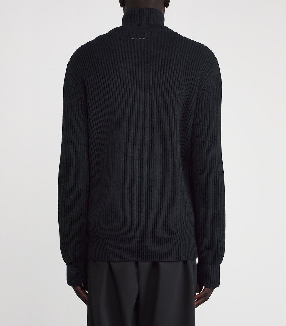 MM6 Maison Margiela Black Rib-Knit Zip-Up Cardigan