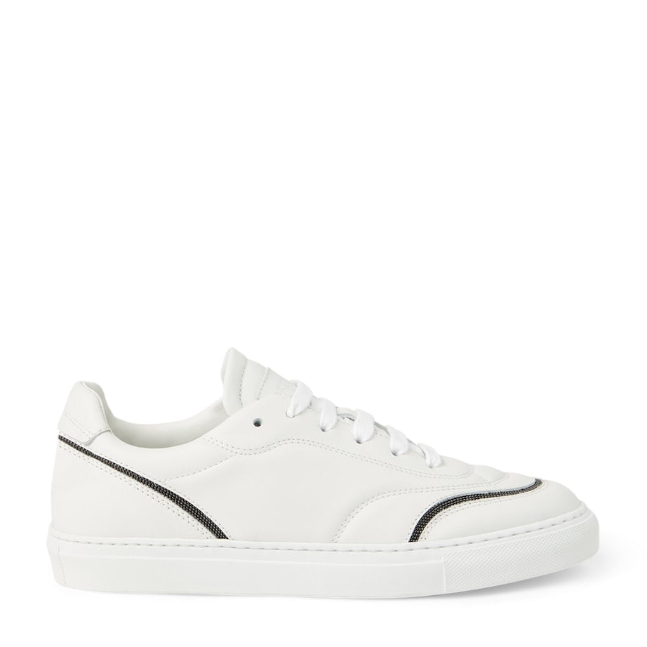 Brunello Cucinelli White Leather Monili-Trim Sneakers