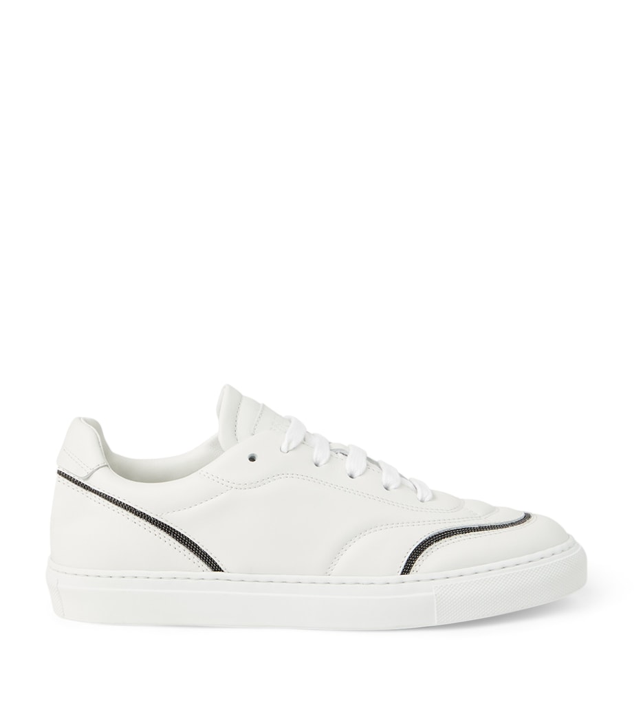 Brunello Cucinelli White Leather Monili-Trim Sneakers