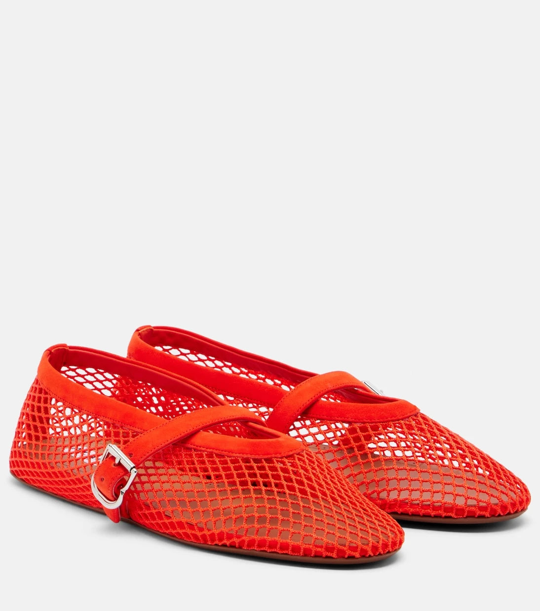 Alaïa - Fishnet leather-trimmed Mary Jane flats