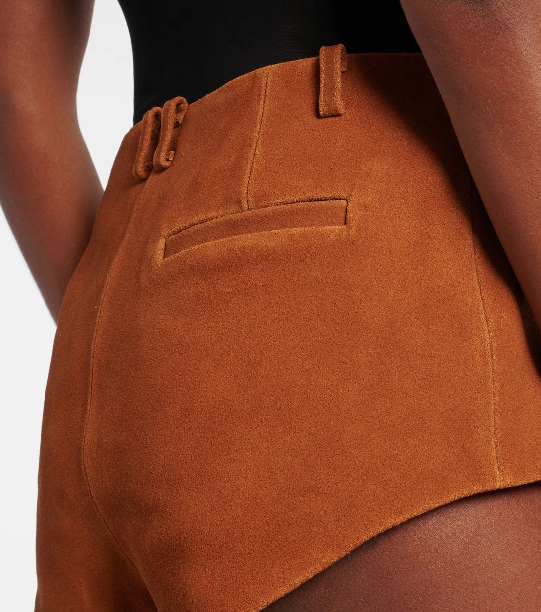 Self-Portrait - High-rise suede shorts