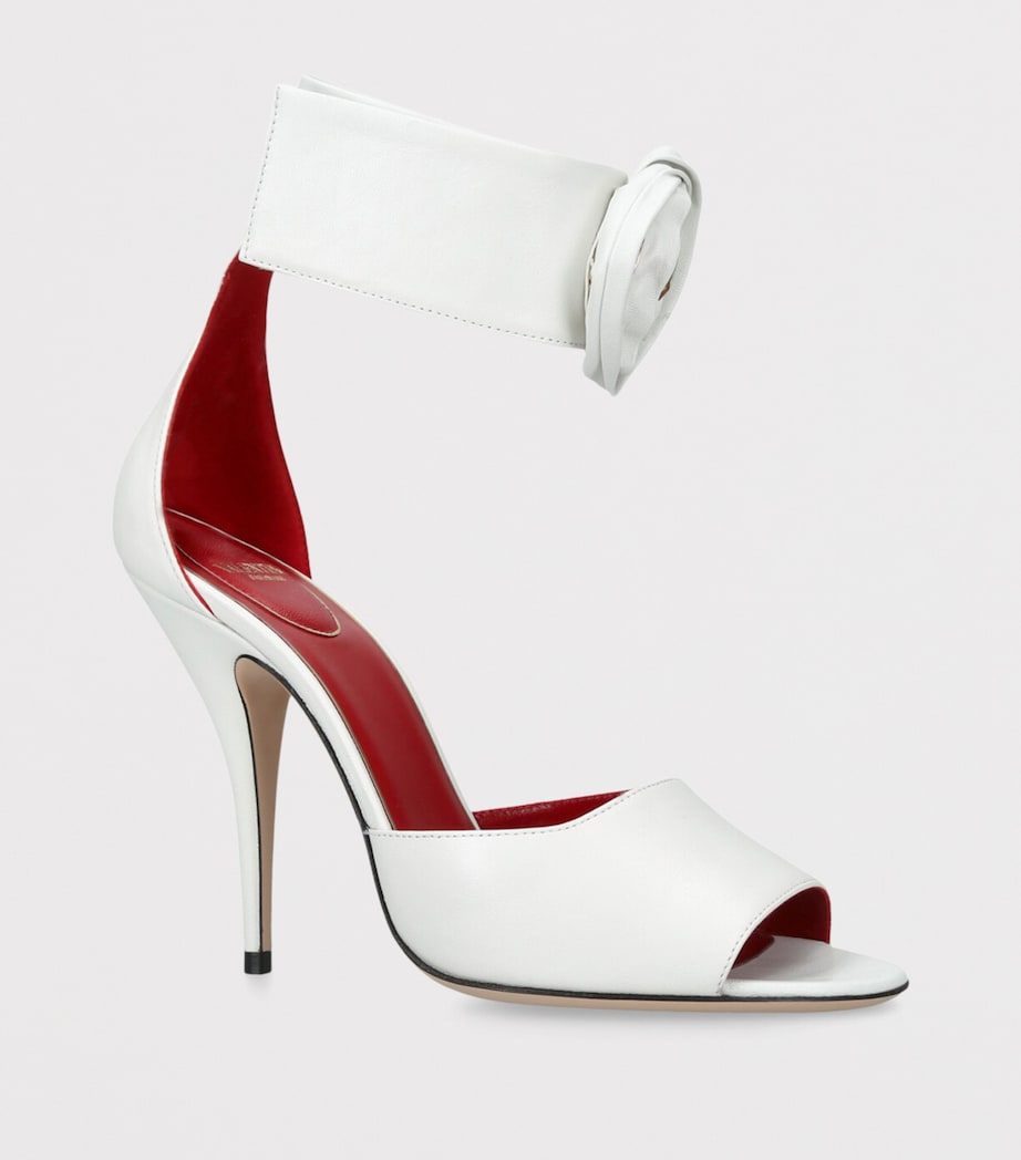 Valentino Garavani White Leather Drip Rose Sandals 105