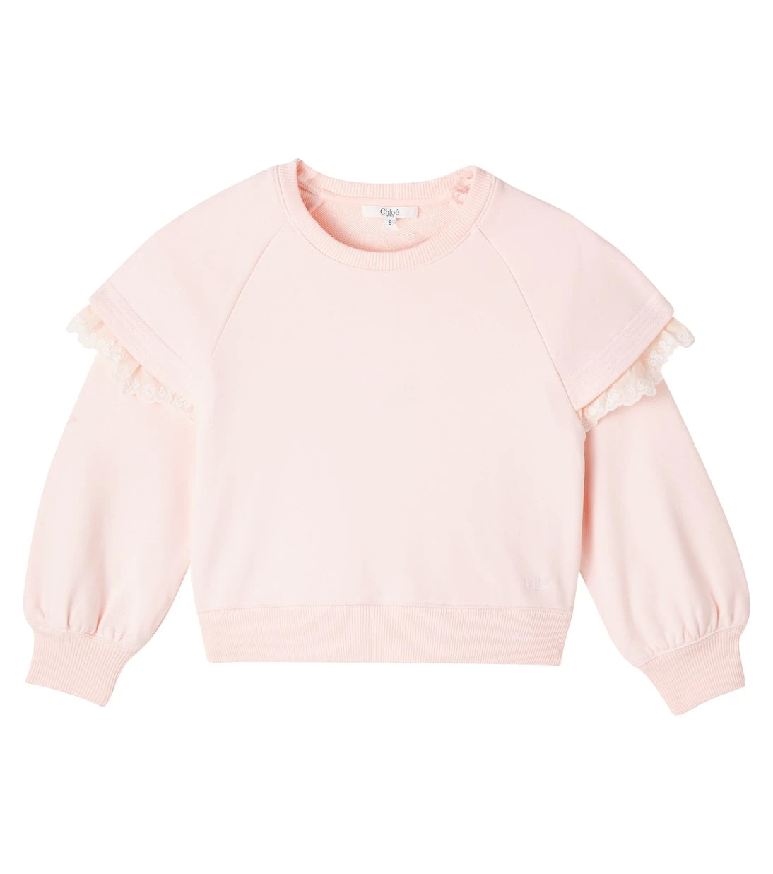 Chloé Kids - سويت شيرت من القطن والصوف بتشذيب دانتيل