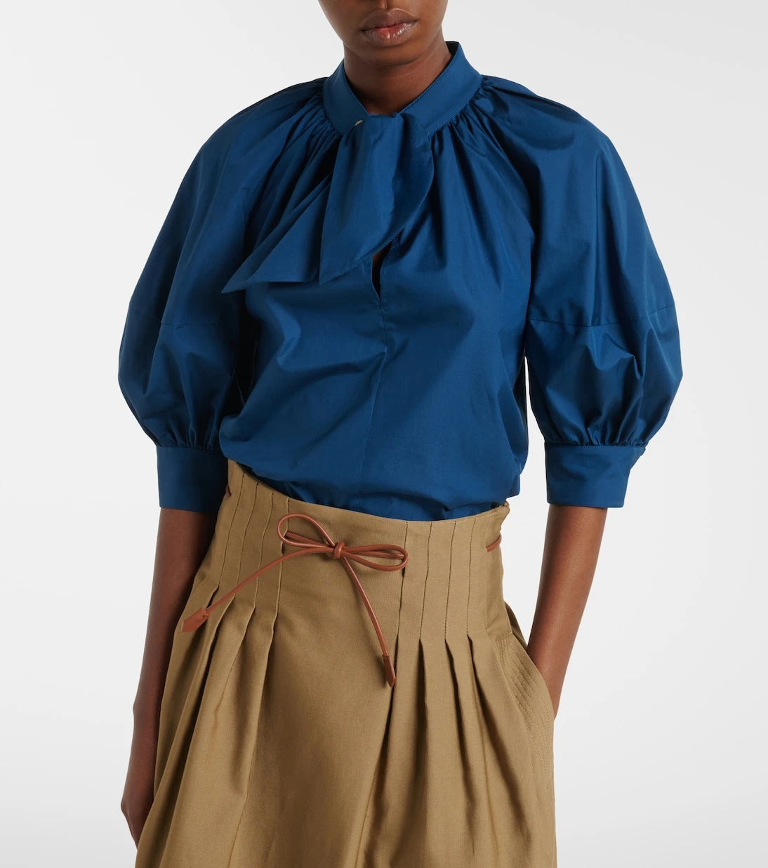 Max Mara - Tie-neck cotton poplin blouse