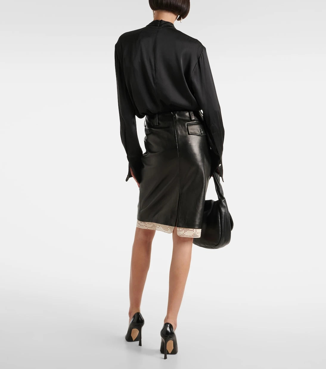 Magda Butrym - Crochet-trimmed leather midi skirt