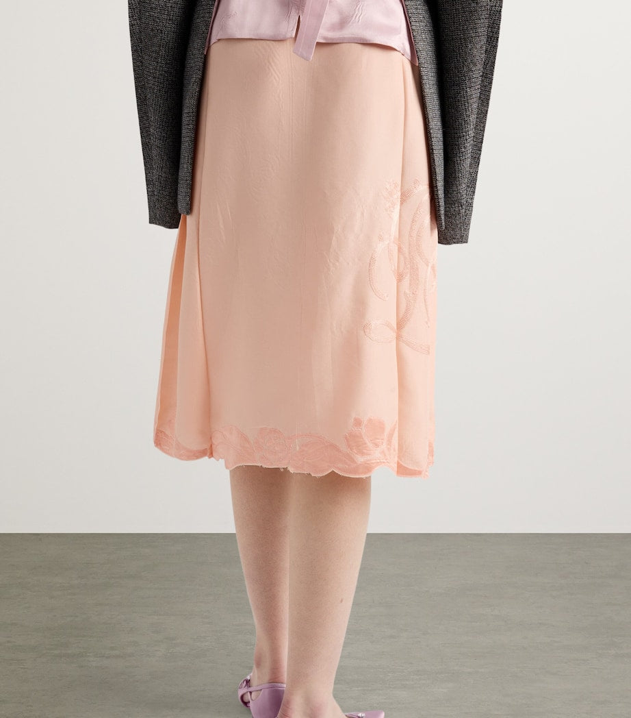 Orange Habotai Silk Midi Skirt