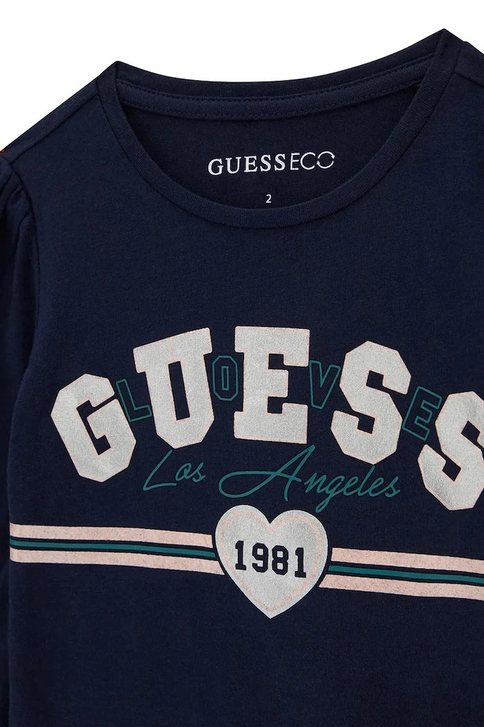 Guess çocuklar için pamuk ve elastan uzun kollu bluz