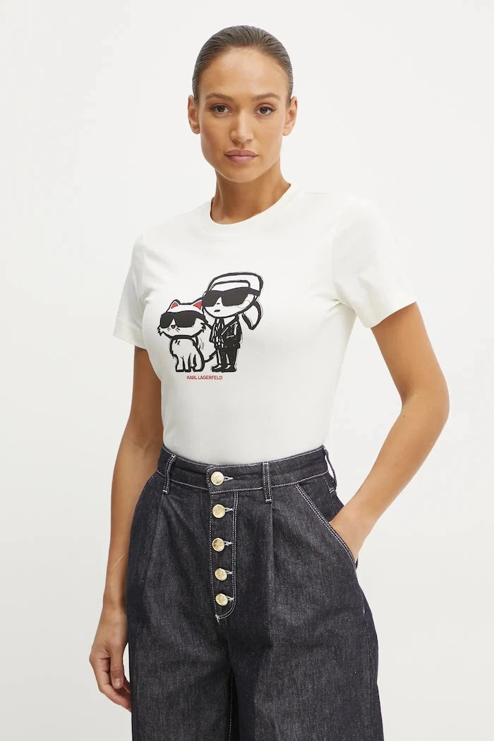 Karl Lagerfeld IKON SKETCH Pamuklu Kadın Tişört