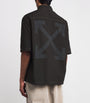 Off-White Cotton Arrow Print Zip-Up Short-Sleeve Shirt
