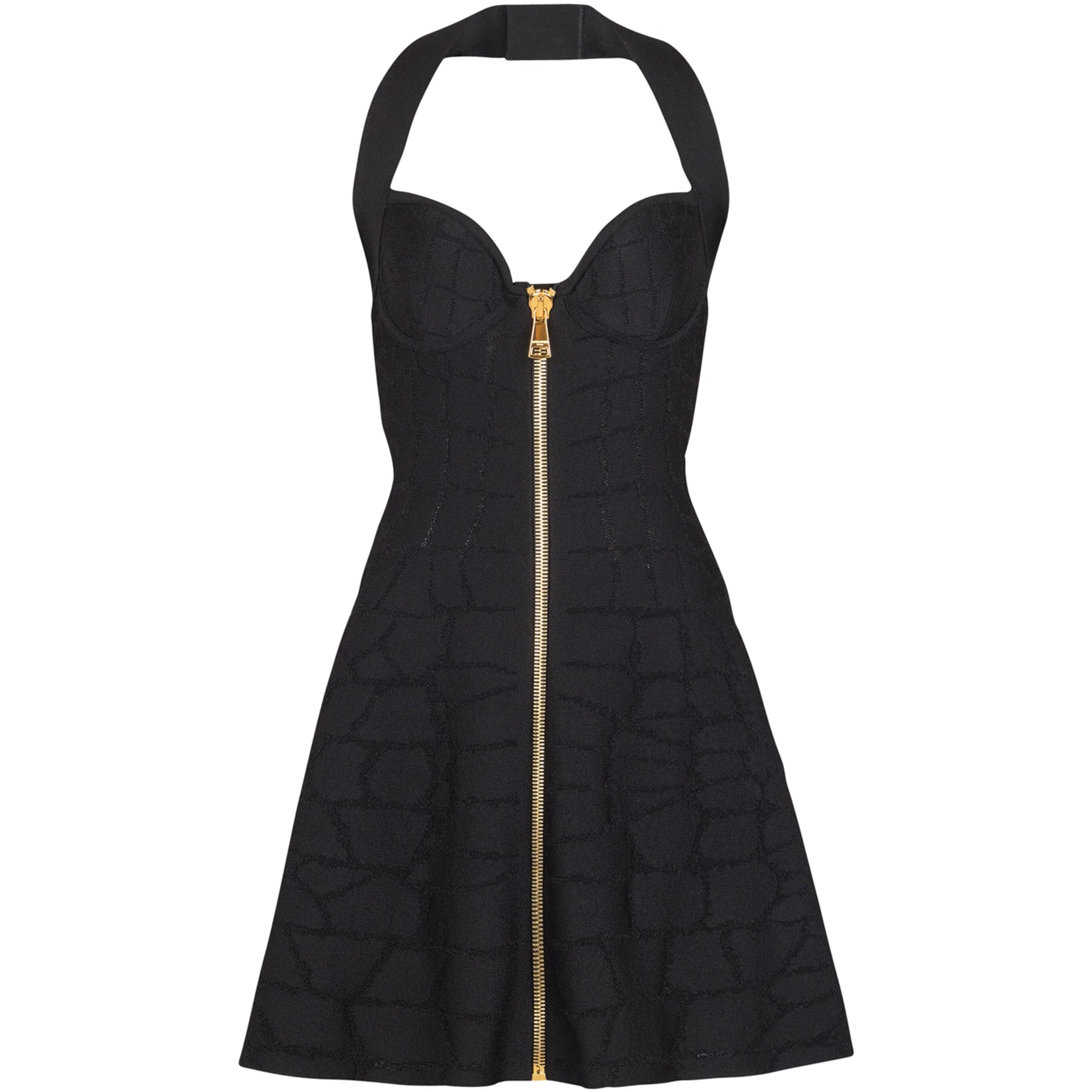 Black Croc-Effect Halterneck Mini Dress