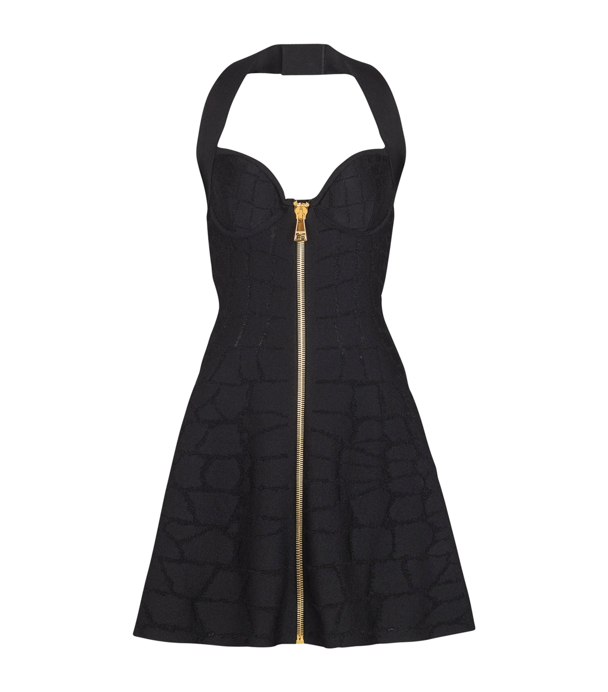 Black Croc-Effect Halterneck Mini Dress