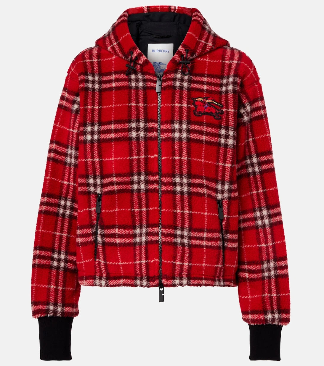 Burberry - جاكيت صوف بغطاء رأس بنقشة مربعات بربري