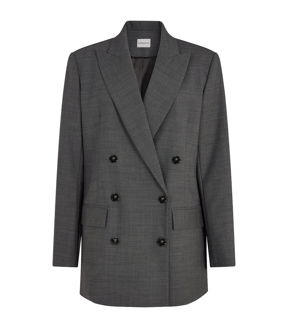 Claudie Pierlot Grey Double-Breasted Tailored Blazer