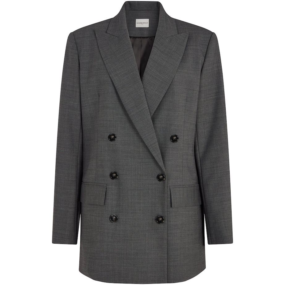 Claudie Pierlot Grey Double-Breasted Tailored Blazer