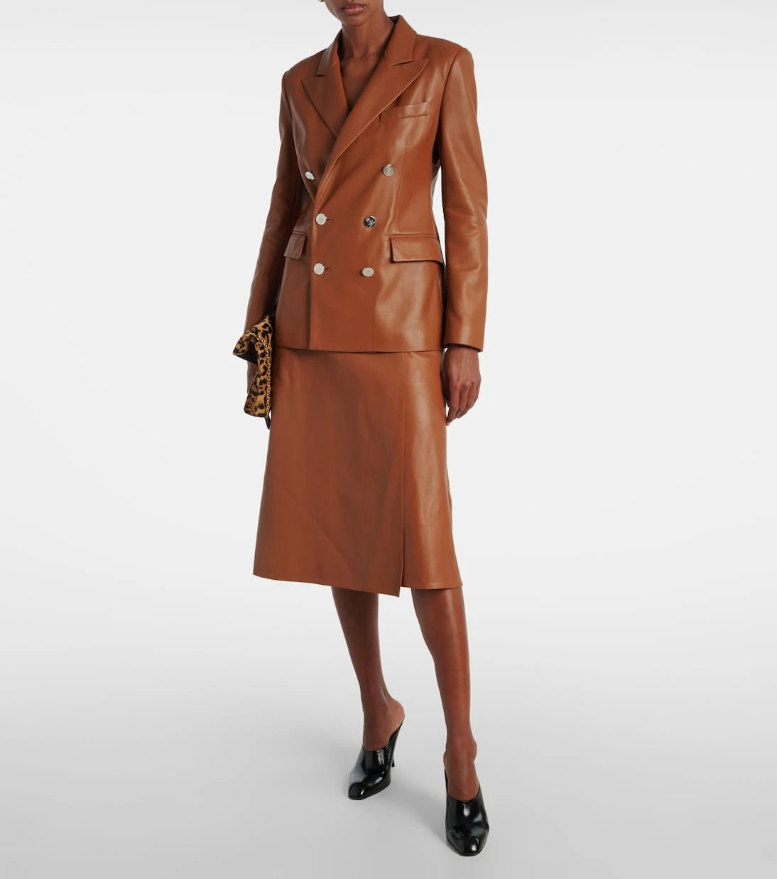 Ralph Lauren Collection - تنورة جاكلين الجلدية متوسطة الطول