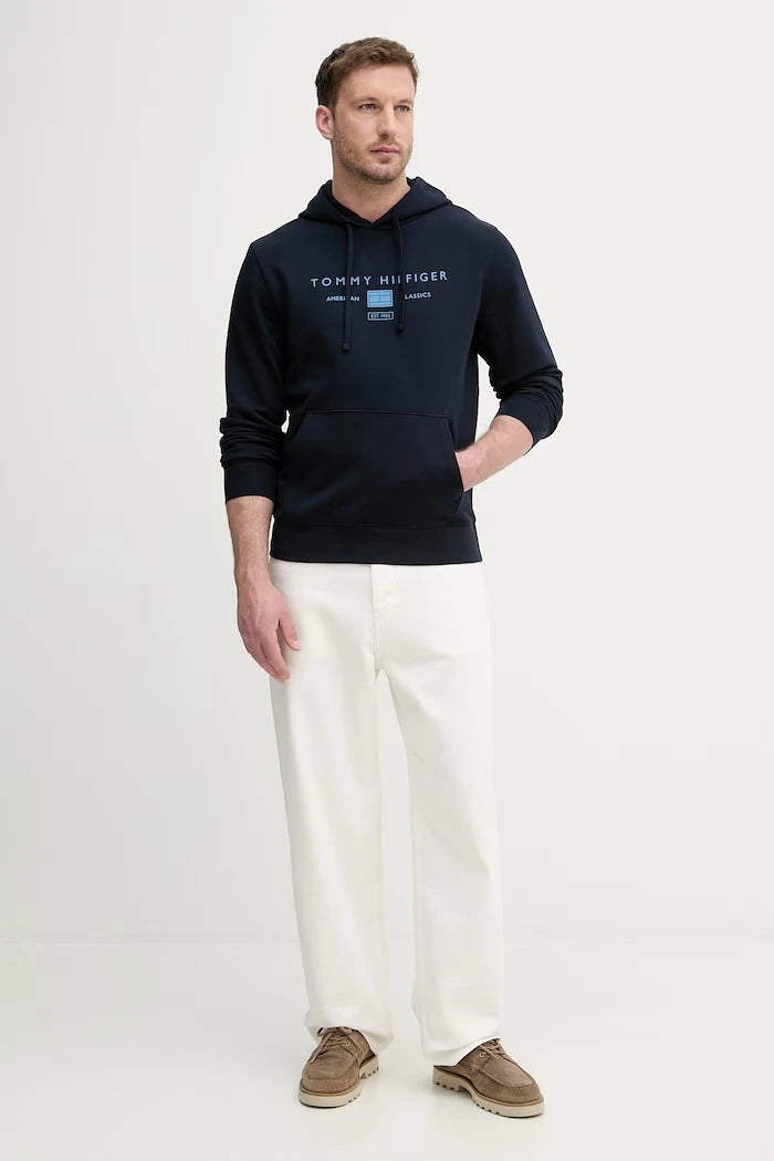 Tommy Hilfiger kapüşonlu erkek pamuklu sweatshirt