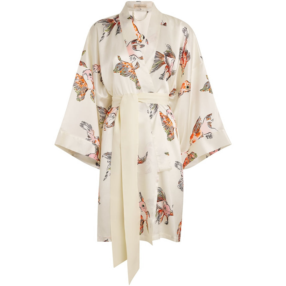 Olivia von Halle Silk Fish Print Mimi Robe
