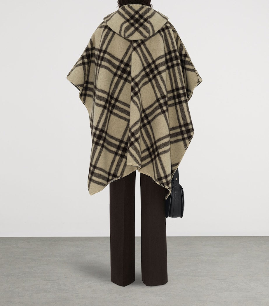Burberry Beige Wool Reversible Check Hooded Cape