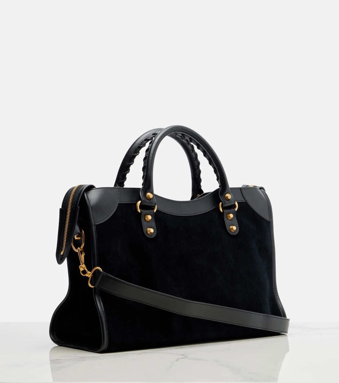 Balenciaga - Le City Medium leather-trimmed suede tote bag