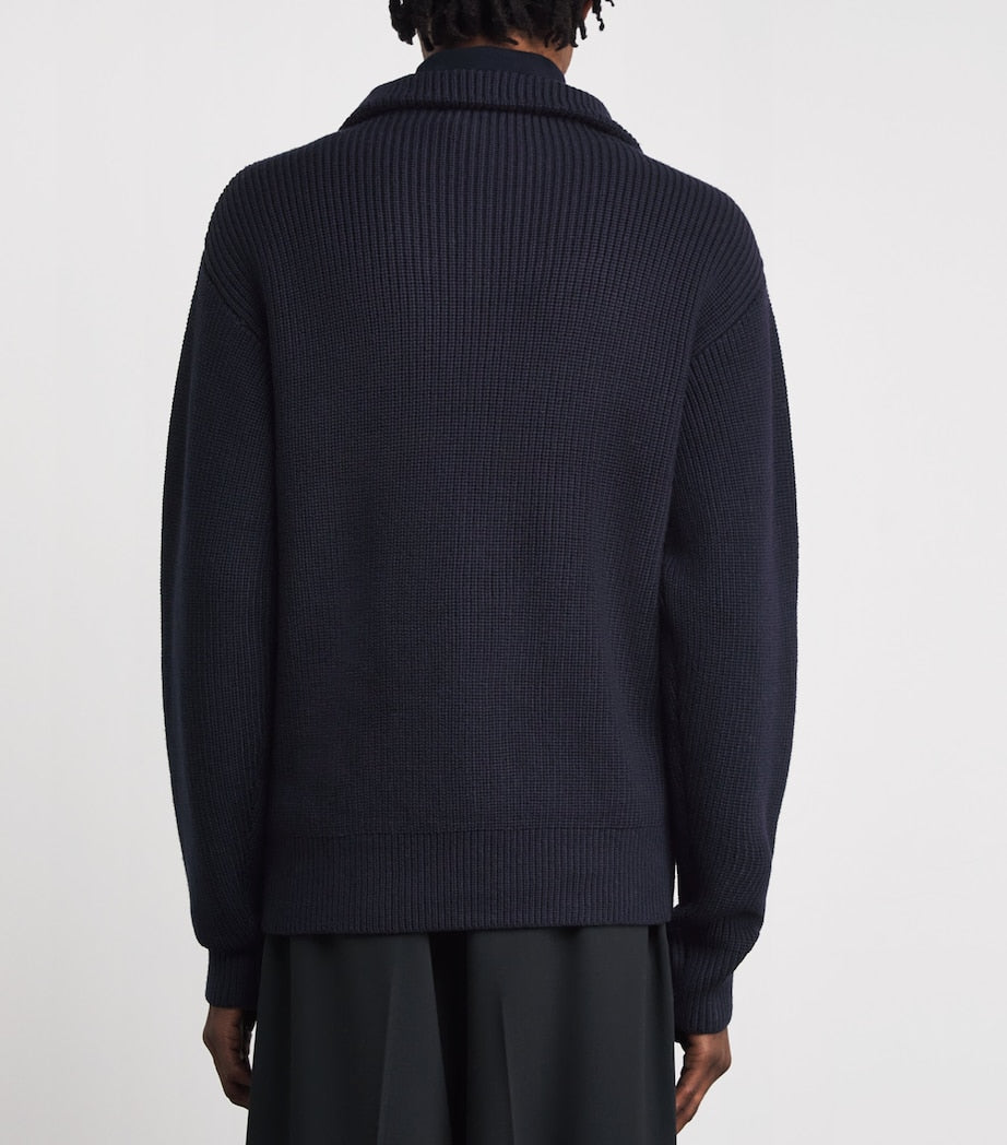 Merino Wool Quarter-Zip Ribbed Sweater