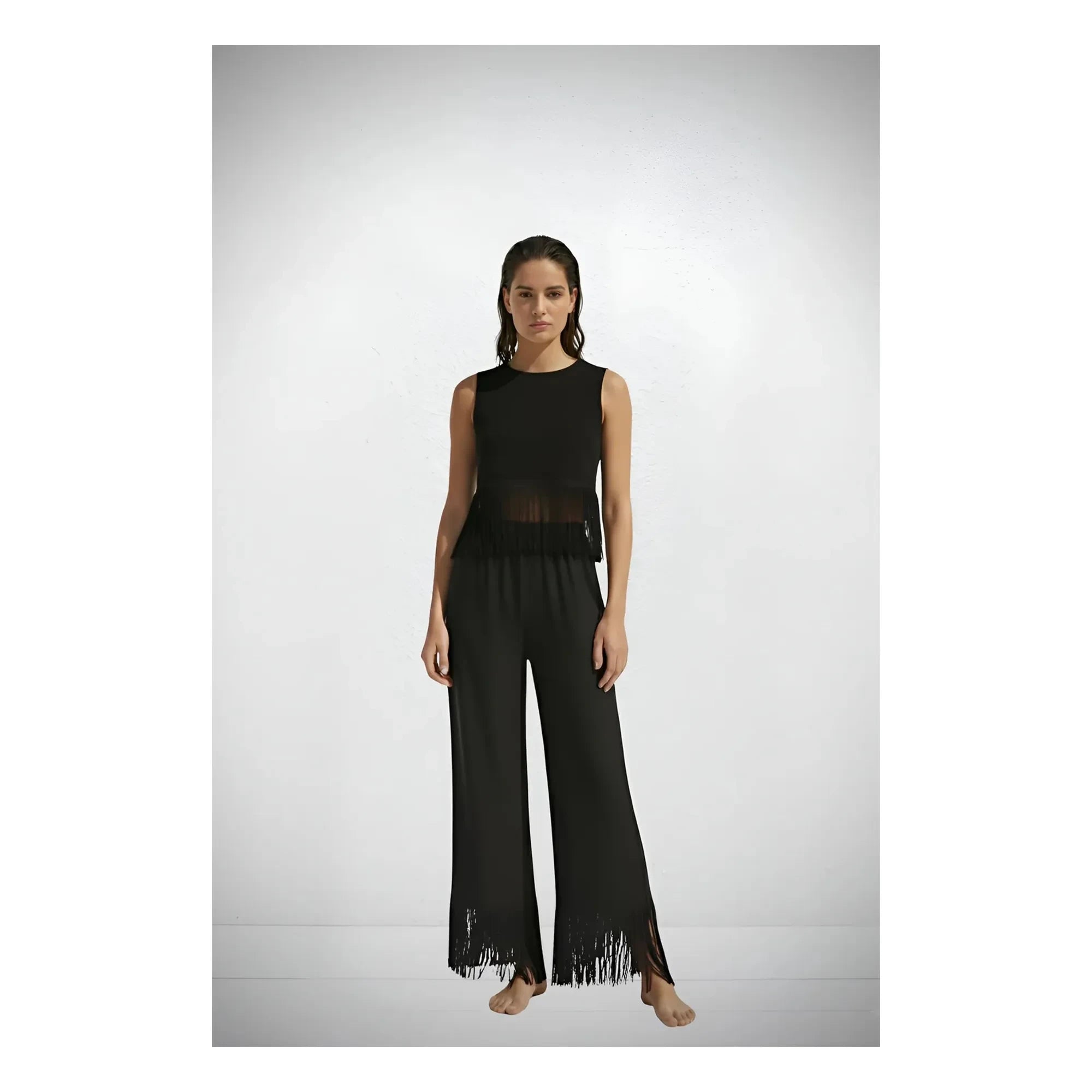 Vanessa Sposi - Linen Fringe Pants | Black