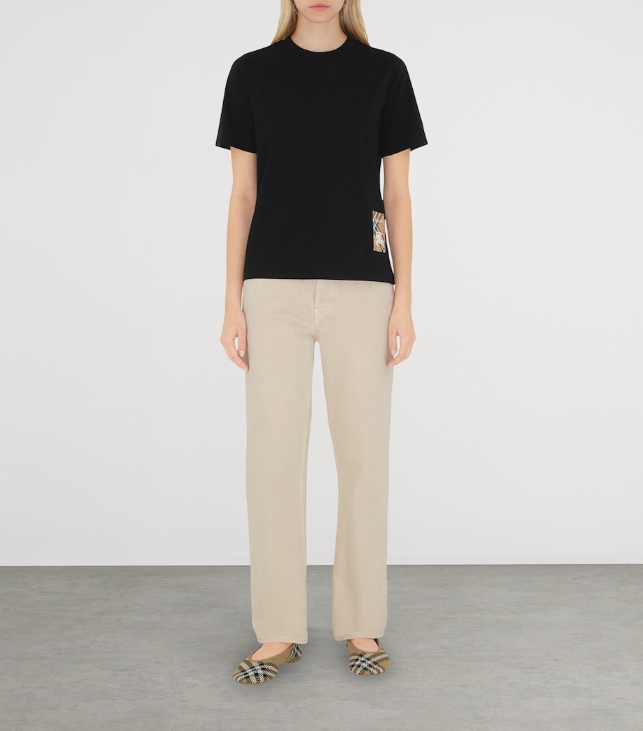 Burberry Black Cotton Check Label T-Shirt