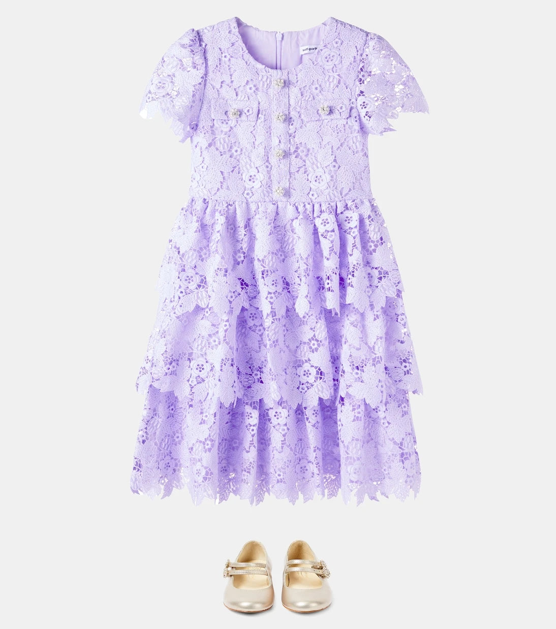 Self-Portrait Kids - Embellished lace dress