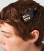 Miu Miu Black Leather Logo Hair Clip