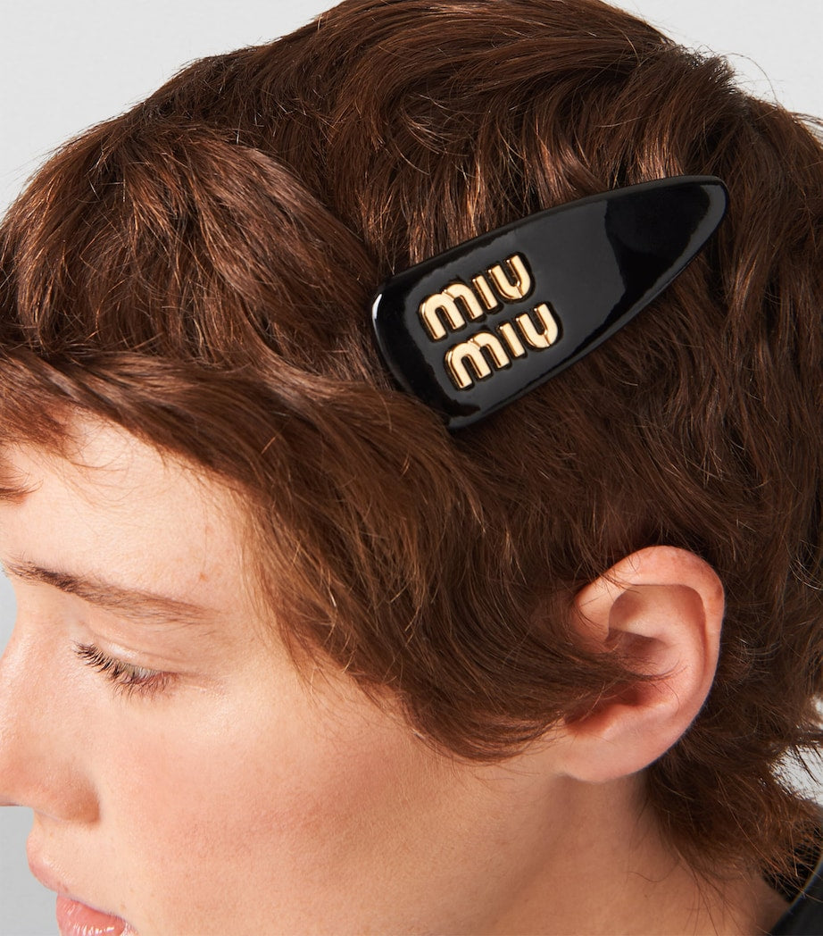 Miu Miu Black Leather Logo Hair Clip