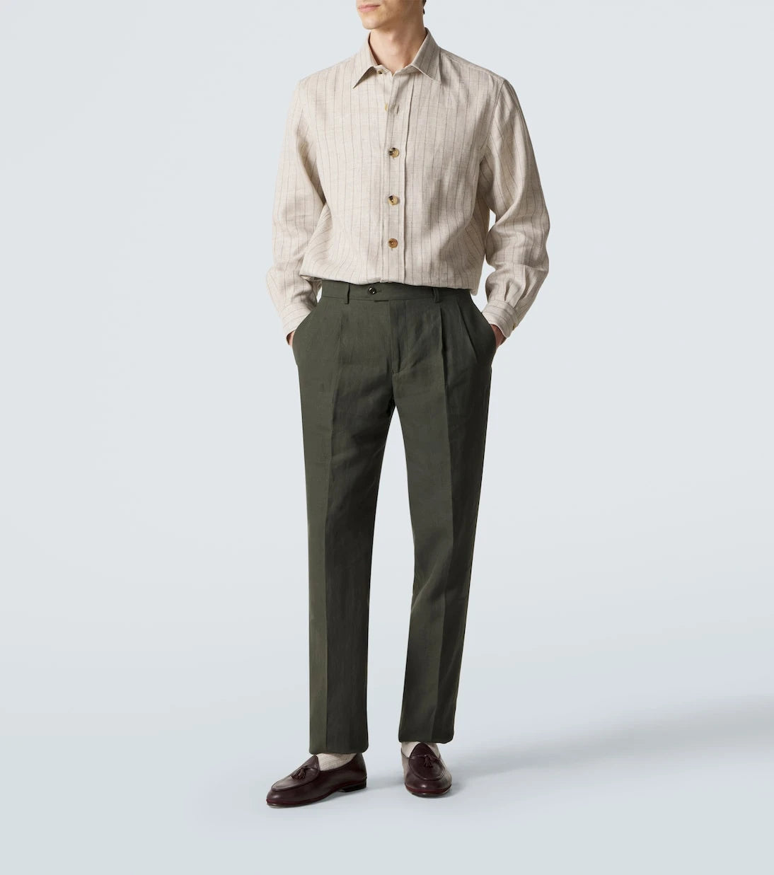 Rubinacci - Pleated linen slim pants