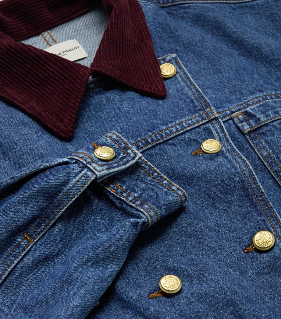 Claudie Pierlot Blue Corduroy-Collar Denim Jacket